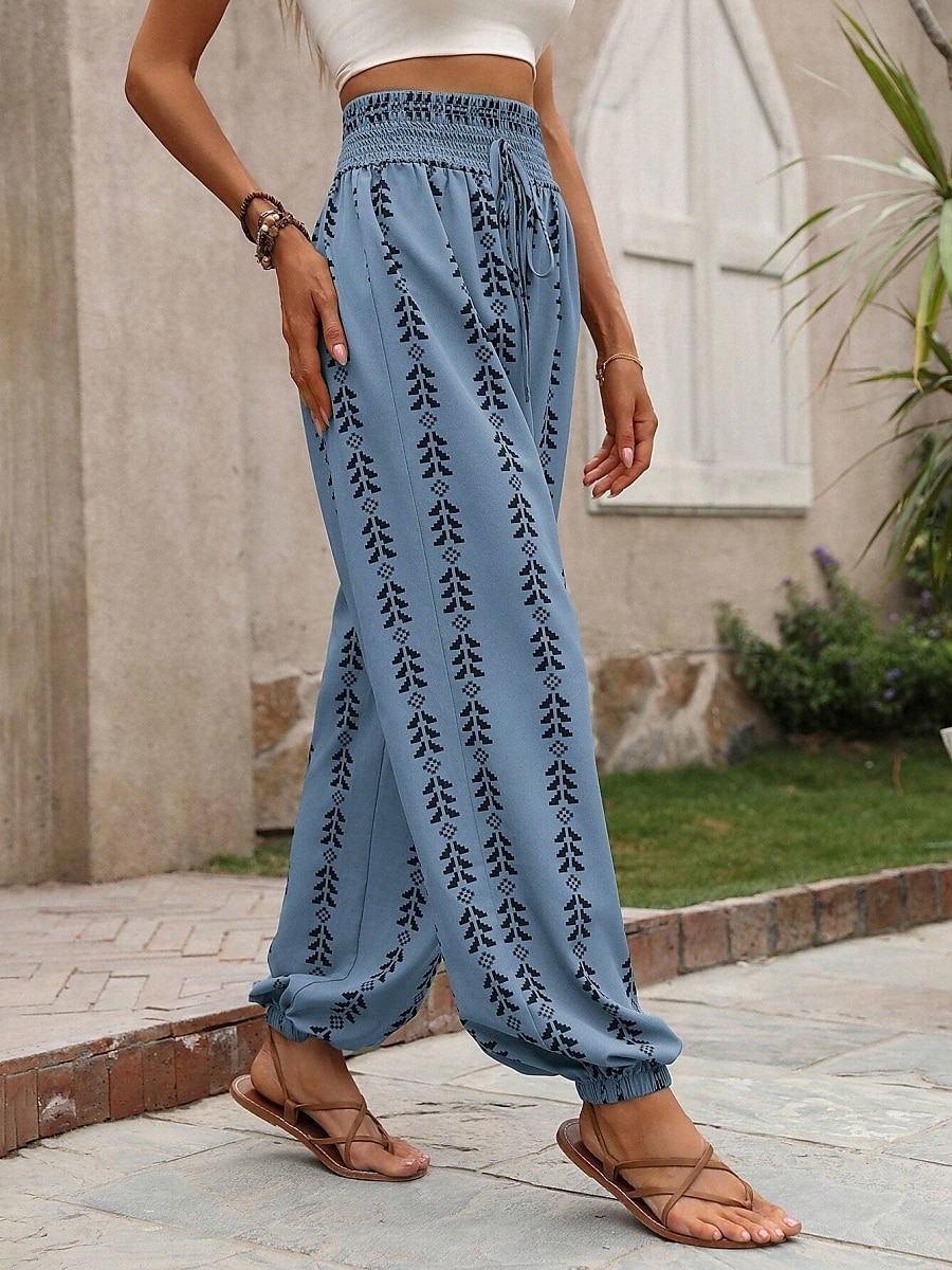 Mulheres chinês Calçolas Moda Roupa de rua Comprimento total Cintura Alta Geométrica Cintura elástica Estampado Confortável Macio Micro-Elástica Ao ar livre Rua Azul Laranja Verão Primavera Normal de 2025 por $24.99 –P3
