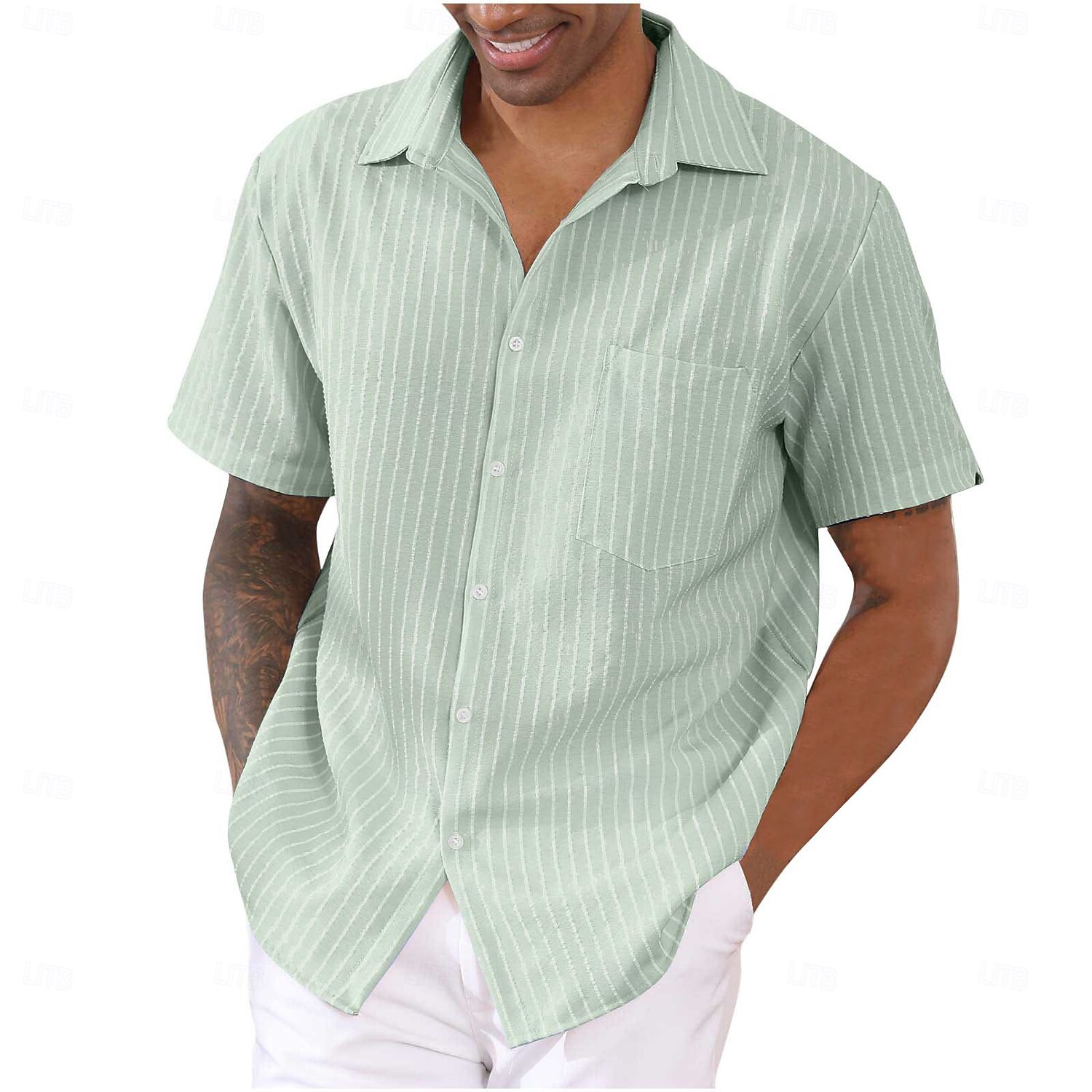 Per uomo Camicia Camicia estiva Camicia a righe Camicia con bottoni Nero Bianco Rosa Blu Viola Manica corta A strisce Colletto Da mare Giornaliero Abbigliamento Di tendenza Informale Comodo del 2025 a $26.99 –P8