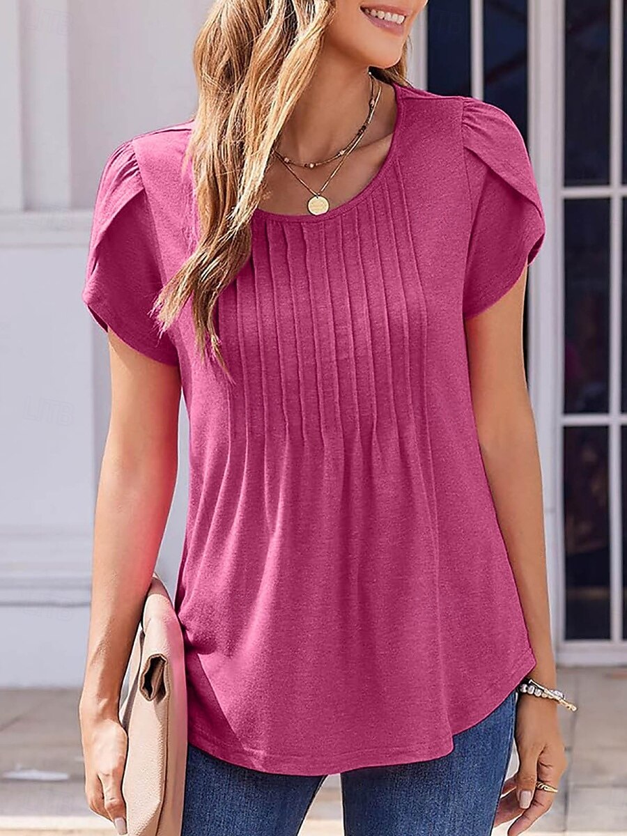 Women's T Shirt Plain Fashion Modern Casual Short Sleeve Crew Neck Regular Tops Daily Weekend White Wine Summer Spring 2025 - $24.99 –P1