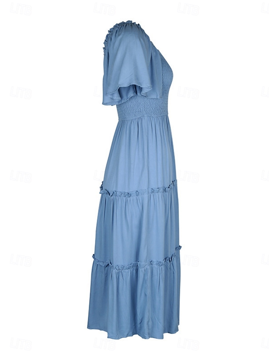 Damen Midikleid Casual kleid Schaukelkleid A Linie Kleid Stilvoll Basic Brautkleider schlicht Urlaub Täglich Regular Fit Glatt Kurzarm Quadratischer Ausschnitt Blau Sommer 2025 - $44.99 –P5