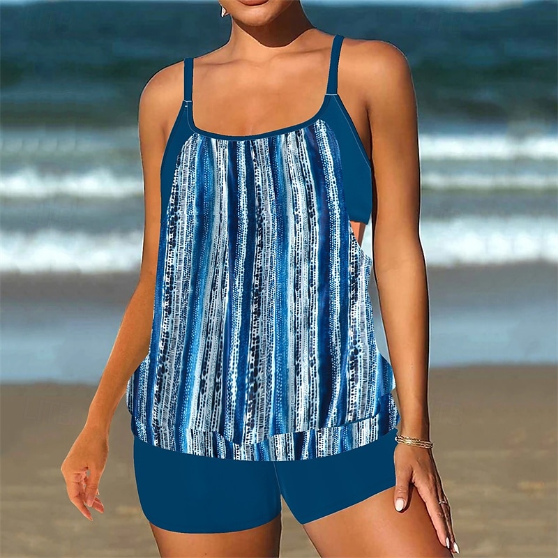 Women's Tankini Two Piece Swimsuit Racerback Swimwear Swimwear Light Pink Black / White Breathable Quick Dry Lightweight Sleeveless - Swimming Surfing Beach Summer Spring Plus Size 2025 - $26.99 –P16