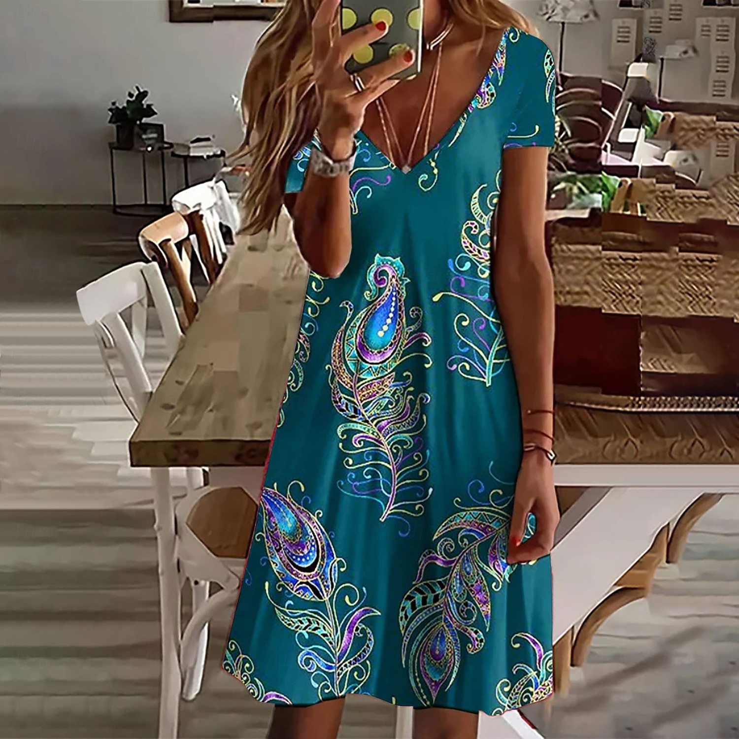 Women's Normal EU / US Size Midi Dress Long Sleeve Boho Dress Sundress Elegant Dress Elegant Bohemia Tropical Butterfly Sleeve Vacation Home Work Loose Fit Floral Geometric Short Sleeve V Neck Black 2025 - $23.99 –P14