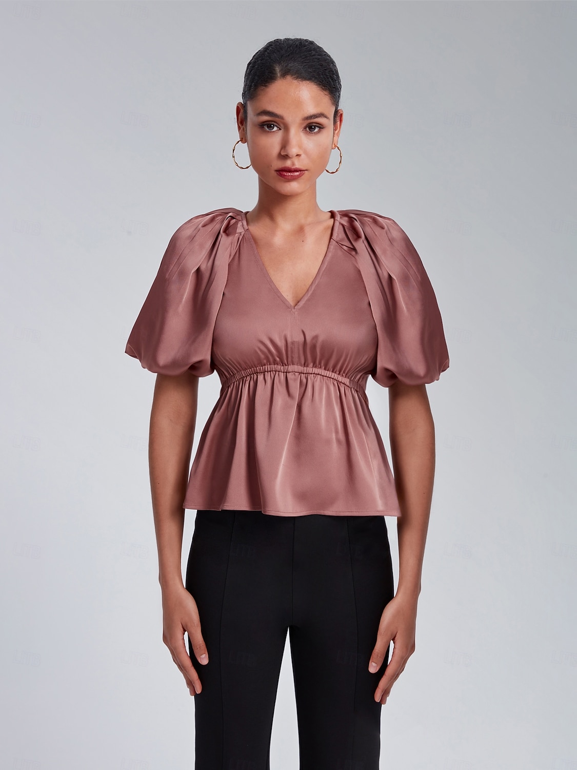 V-Neck Puff Sleeve Peplum Top 2025 - $52.99 –P1
