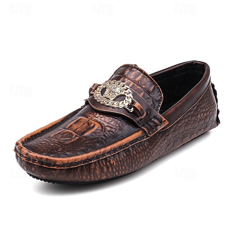 pánské mokasíny z umělé kůže s krokodýlím vzorem – luxusní slip-on společenské boty s kovovým dekorem lva pro formální i neformální příležitosti 2025 - $46.99 –P6