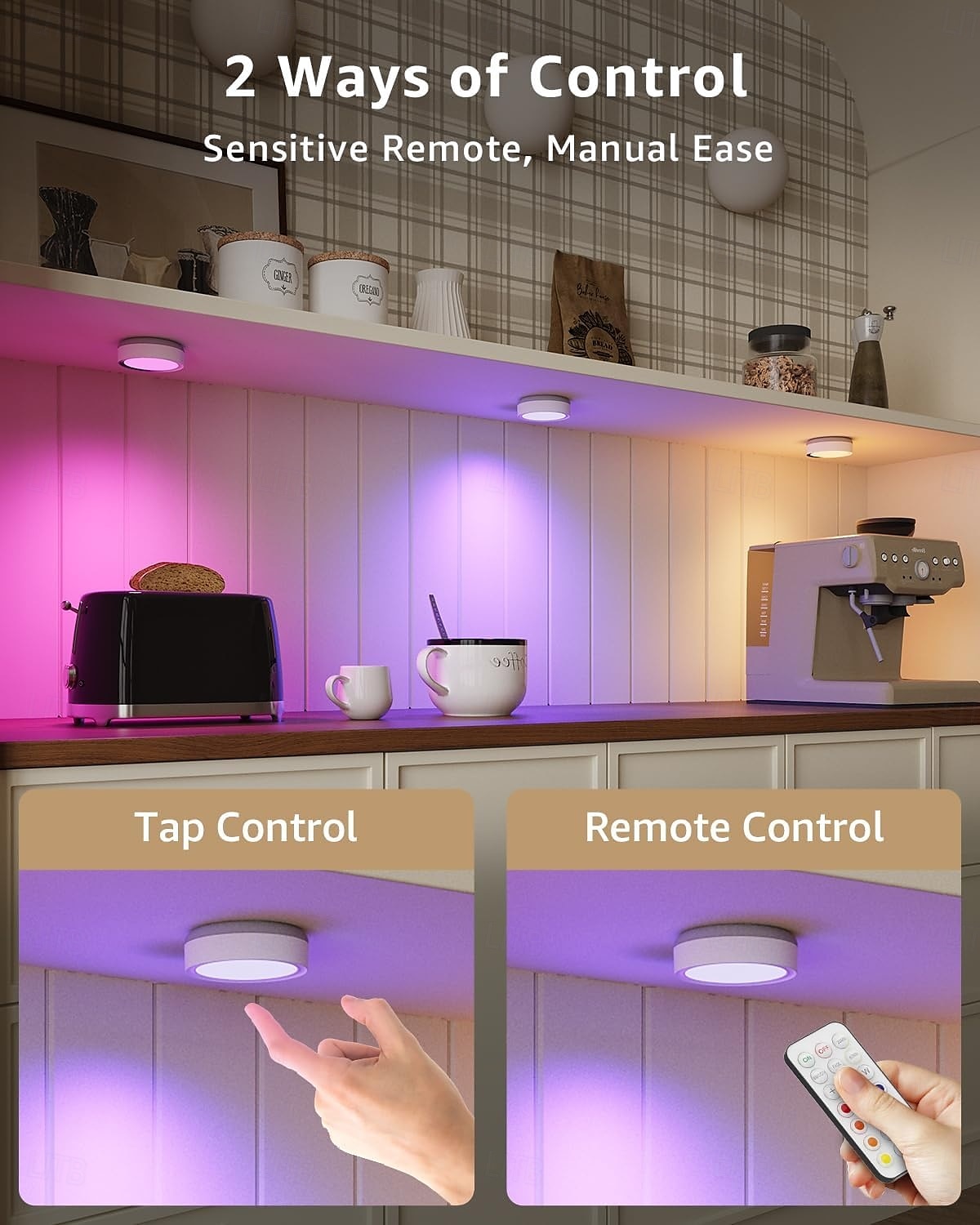 USB Rechargeable RGB Puck Light - 1600mAh Rechargeable Battery Powered Cabinet Lights with Remote Control, Magnetic Stick-On LED Tap Light for Cabinets, Wardrobe Indoor Use 1pc 2025 - $12.99 –P3