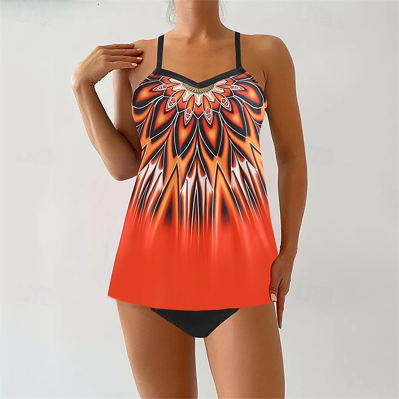 Dames Tankini Tweedelig zwempak V-hals Racerback Zwemkleding Zwemkleding Oranje Groen Ademend Sneldrogend Lichtgewicht Mouwloos - Zwemmen Surfen Strand Zomer Lente Grote maten 2025 - $25.99 –P1