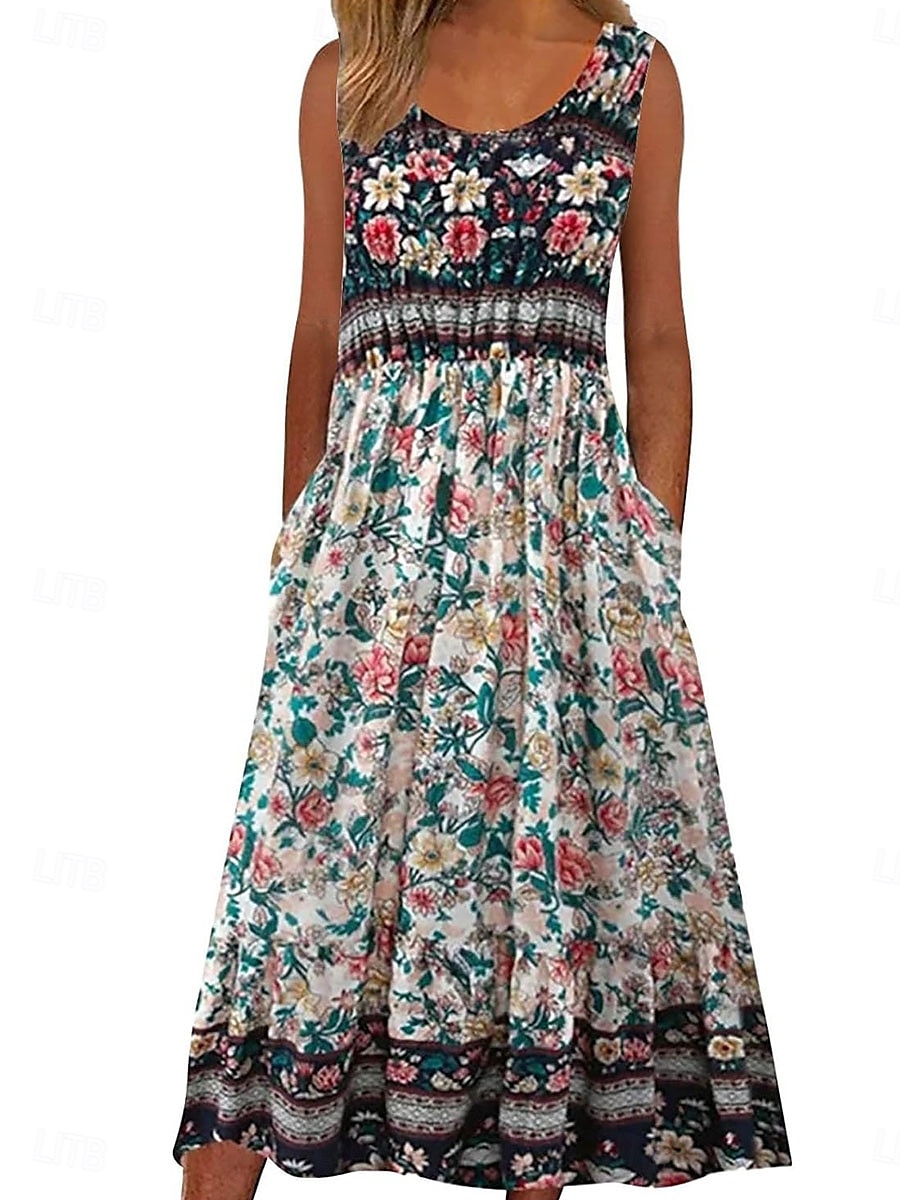 Női Midi ruha hétköznapi ruha Boho ruha Elegáns Szüret Stílusos Vakáció Napi Normál Grafika Ujjatlan Terített nyak Fekete Medence Szürke Világoskék Nyár Tavasz 2025 - $24.99 –P1