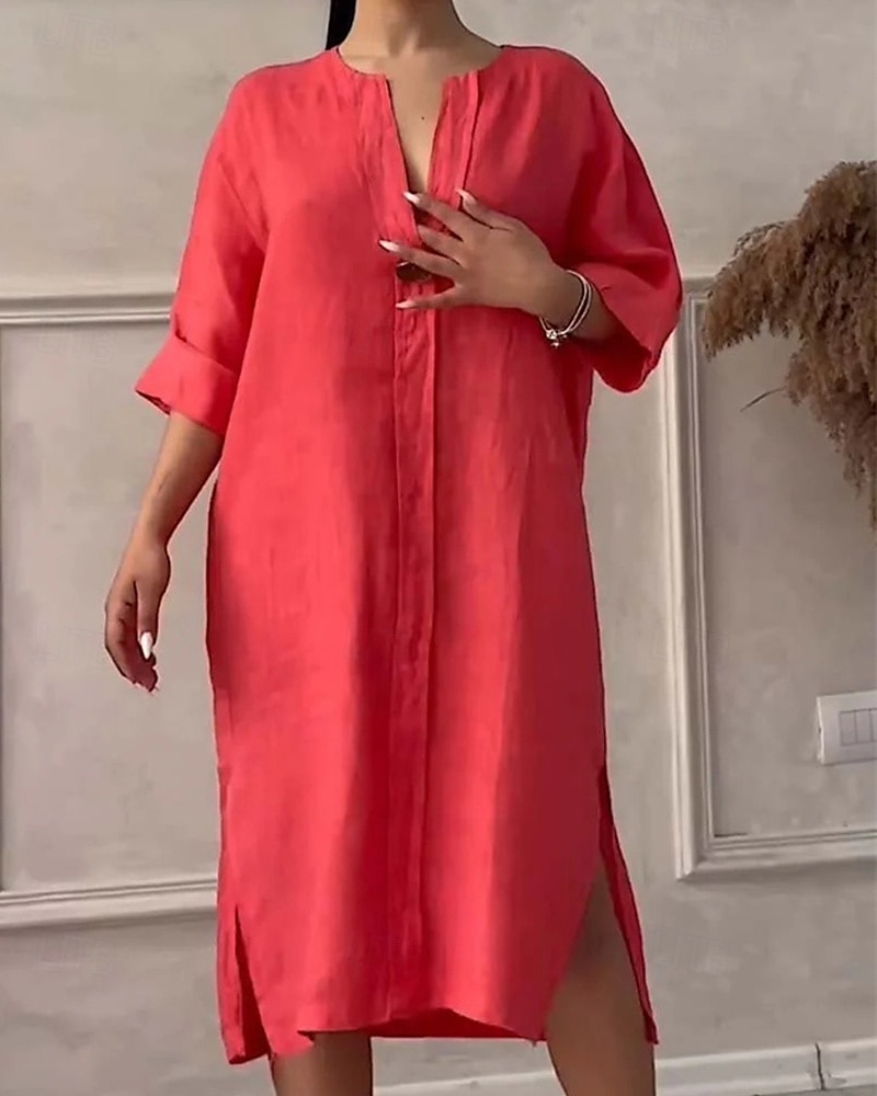 Damen Langes Kleid Maxikleid Leinen-inspirierte Kleider Freizeitkleid Stilvoll Lässig Urlaub Täglich Date Normale Passform Einfach Langarm V Ausschnitt Schwarz Hellgrün Rosa Rote Sommer Frühling 2025 - $26.99 –P5