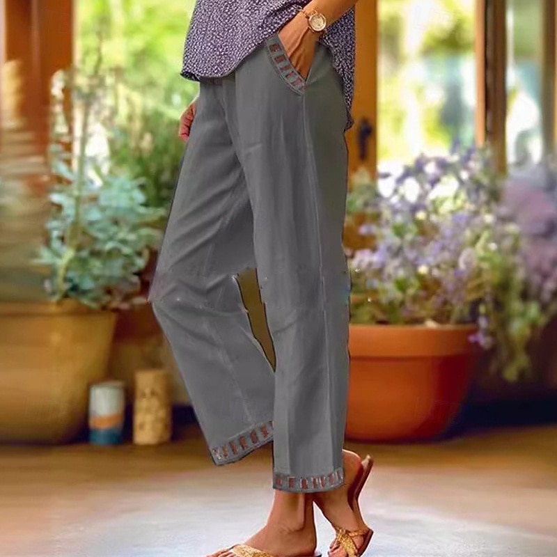 Pentru femei Pantaloni din bumbac in Pantaloni Ușor Casual Lungime până la glezne Talie Medie Simplu Buzunar Respirabilitate Comfortabil Inelastic Casul / Zilnic Sfârșit de săptămână Albastru safir 2025 - $20.99 –P5