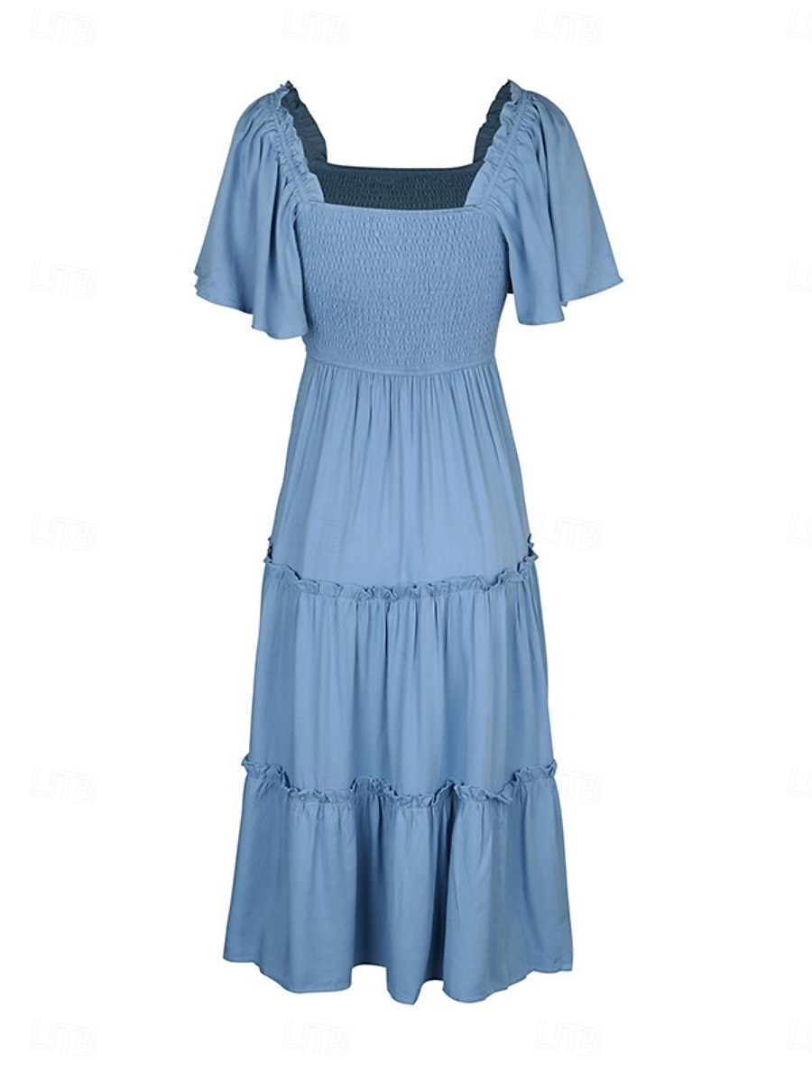 Damen Midikleid Casual kleid Schaukelkleid A Linie Kleid Stilvoll Basic Brautkleider schlicht Urlaub Täglich Regular Fit Glatt Kurzarm Quadratischer Ausschnitt Blau Sommer 2025 - $44.99 –P6