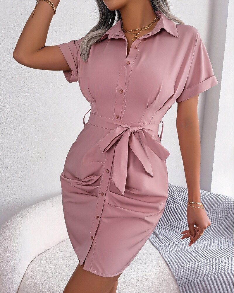 Pentru femei Rochie Mini Rochii Tip Cămașă Rochie casual Rochie de vară Stilat Casual Vacanță Zilnic Dată Fit regulat Simplu Manșon scurt Rever Roz Îmbujorat Roșu-aprins Albastru piscină Var 2025 - $24.99 –P6