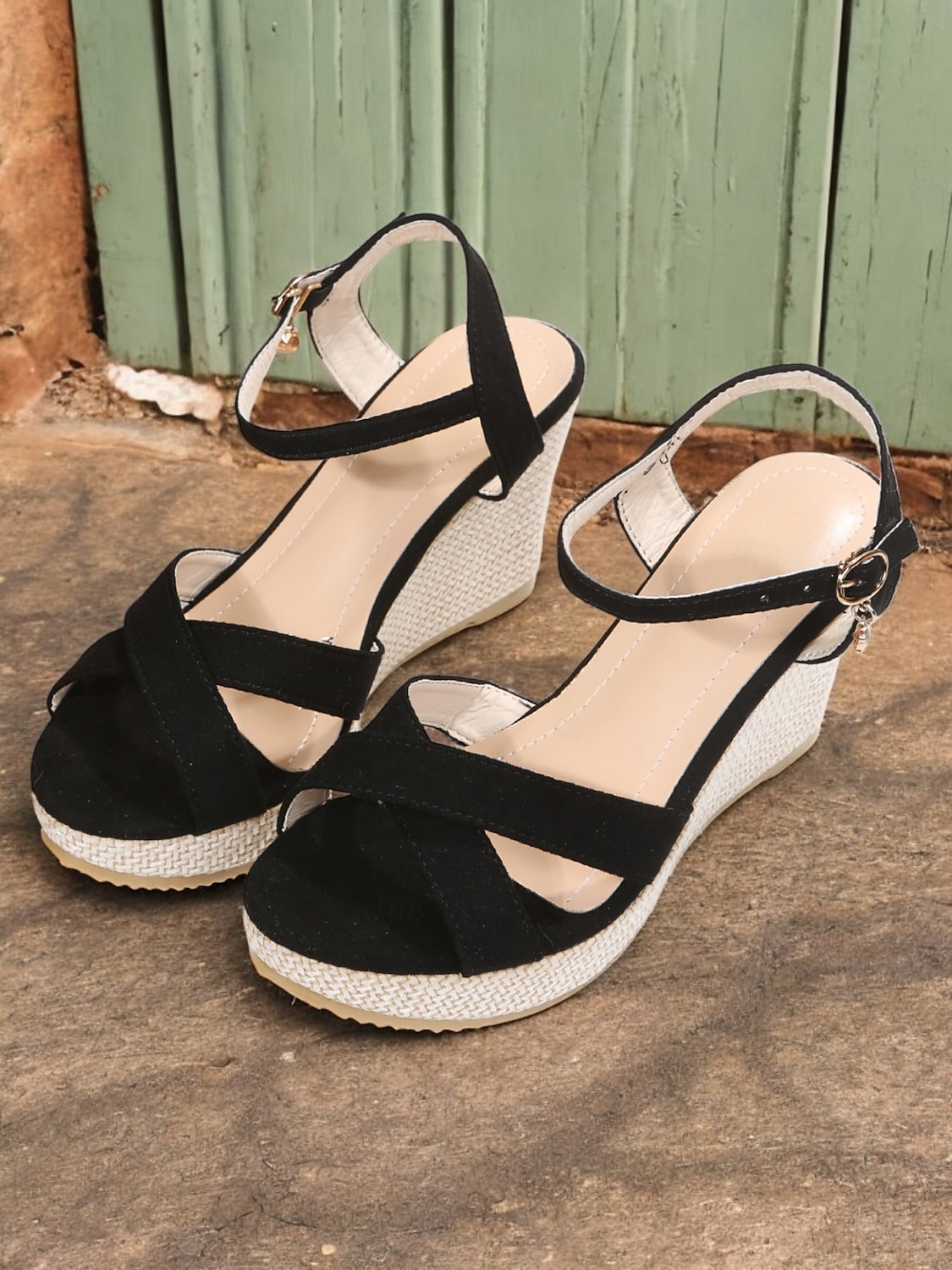 Women's Black Wedge Sandals with Ankle Strap Espadrille Sole and Crisscross Design for Summer Wear and Casual Outings 2025 - $24.99 –P1