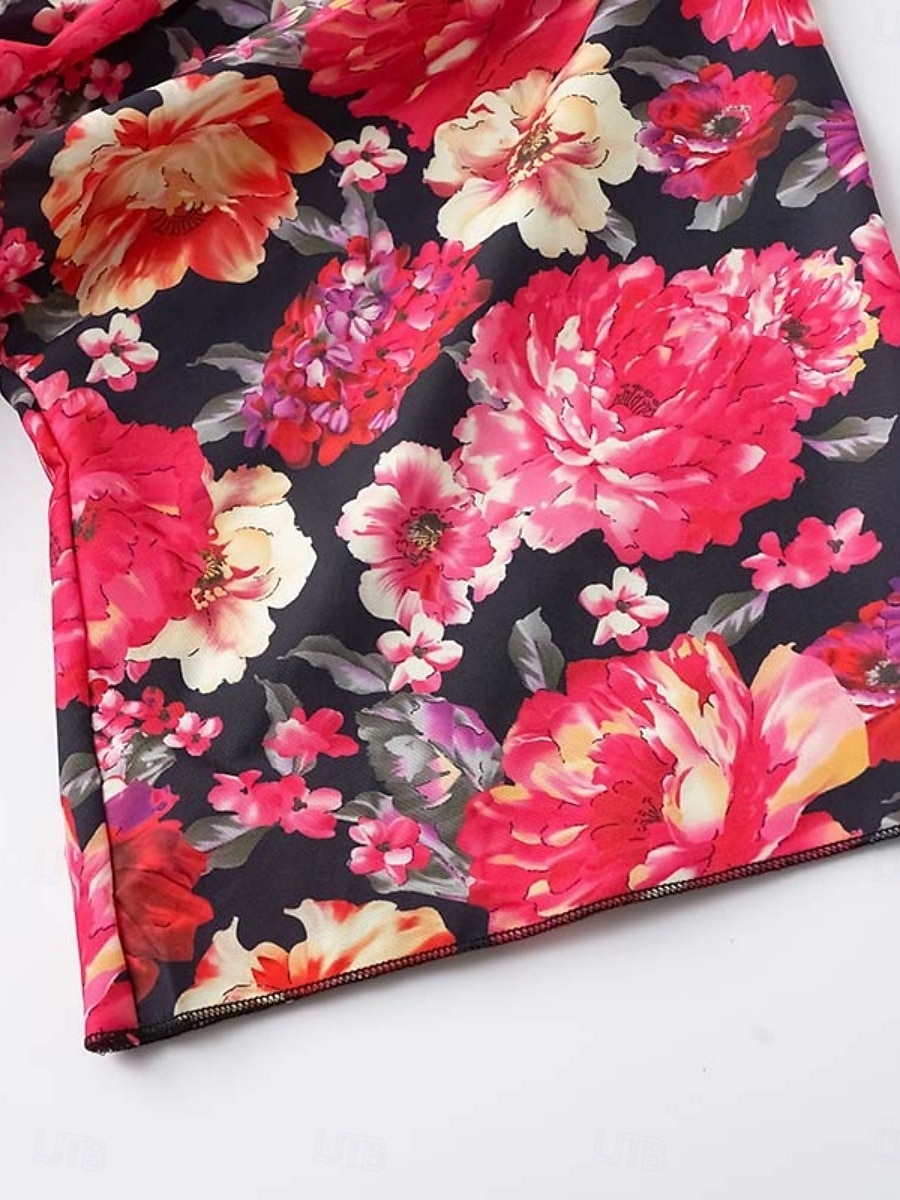 Dames Mini-jurk Casual jurk A lijn jurk Stijlvol Casual Vakantie Dagelijks Normale pasvorm Bloemig 3/4 mouw V-hals Zwart Rood Zomer Lente 2025 - $27.99 –P4