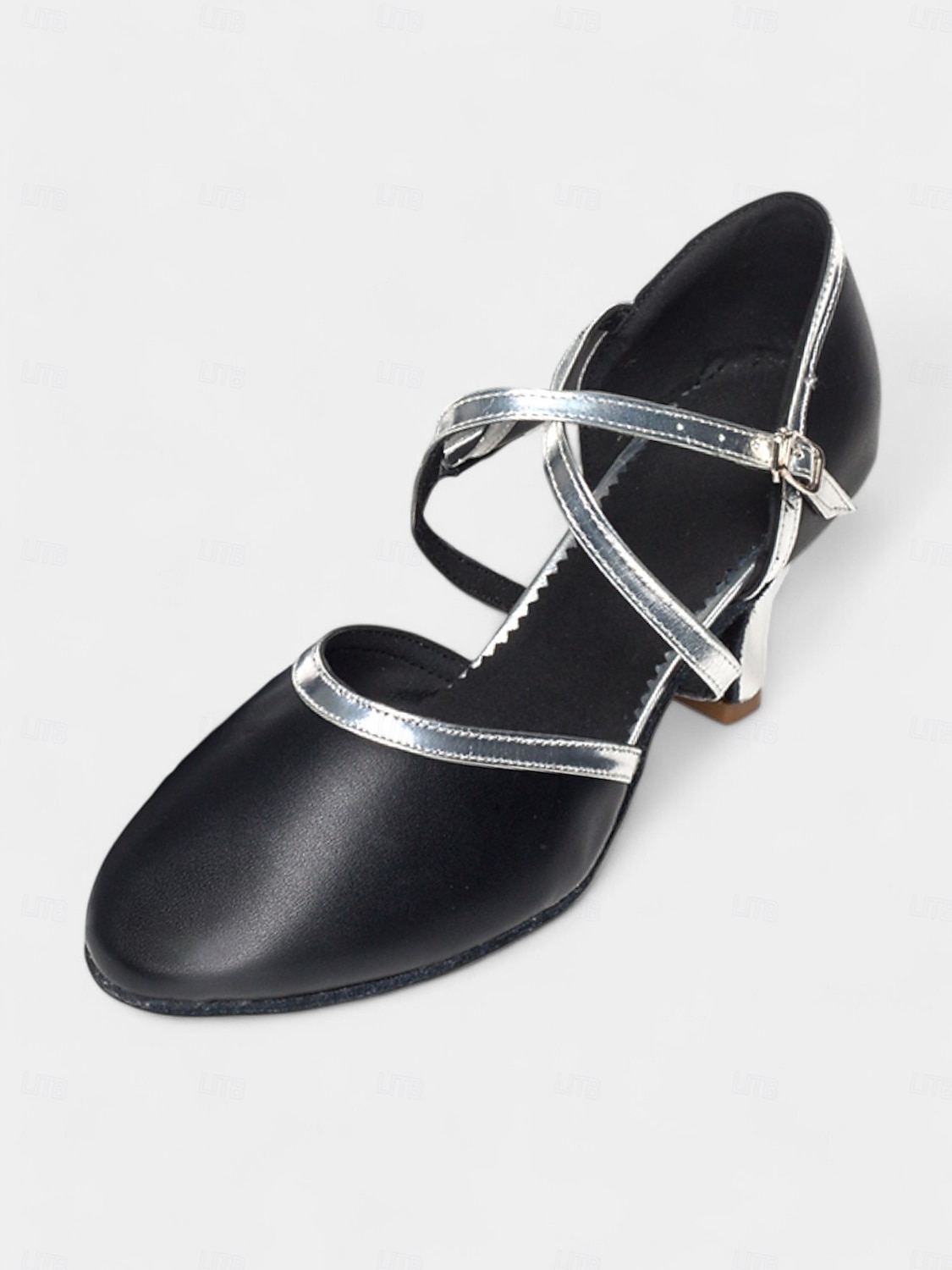 schwarze und goldene Tanzschuhe mit gekreuzten Riemchen und niedrigem Absatz für Damen – bequeme Standard- und lateinamerikanische Tanzbekleidung 2025 - $34.99 –P4