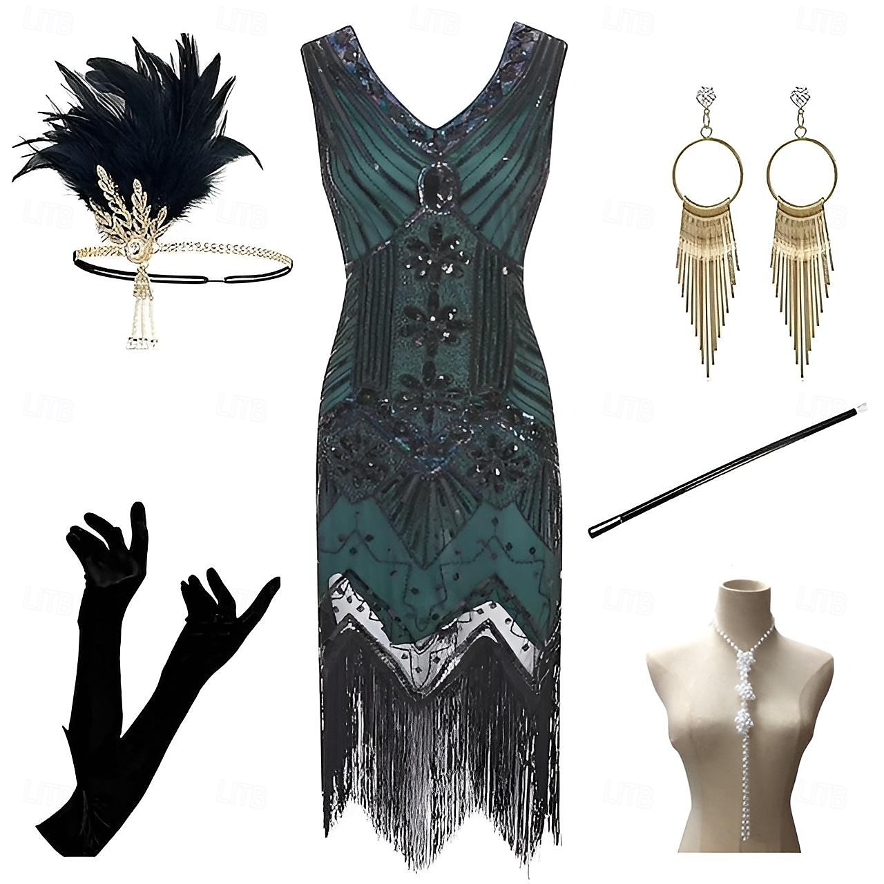 De livlige 20-årene 1920-tallet Cocktail Kjole Knelengde Flapper kjole Kjoler Drakter Ermeløs Den store Gatsby Charleston Store størrelser Dusk Fjær V-hals Kostyme Dame Karneval Nytt År Maskerade 2025 - $55.99 –P1