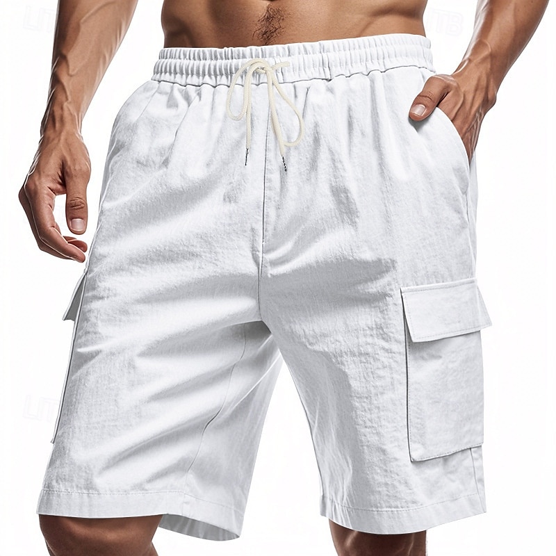 Men's Linen Shorts Summer Shorts Beach Shorts Pocket Drawstring Elastic Waist Plain Comfort Breathable Short Vacation Holiday Beach Hawaiian Boho Black White 2025 - $18.99 –P2