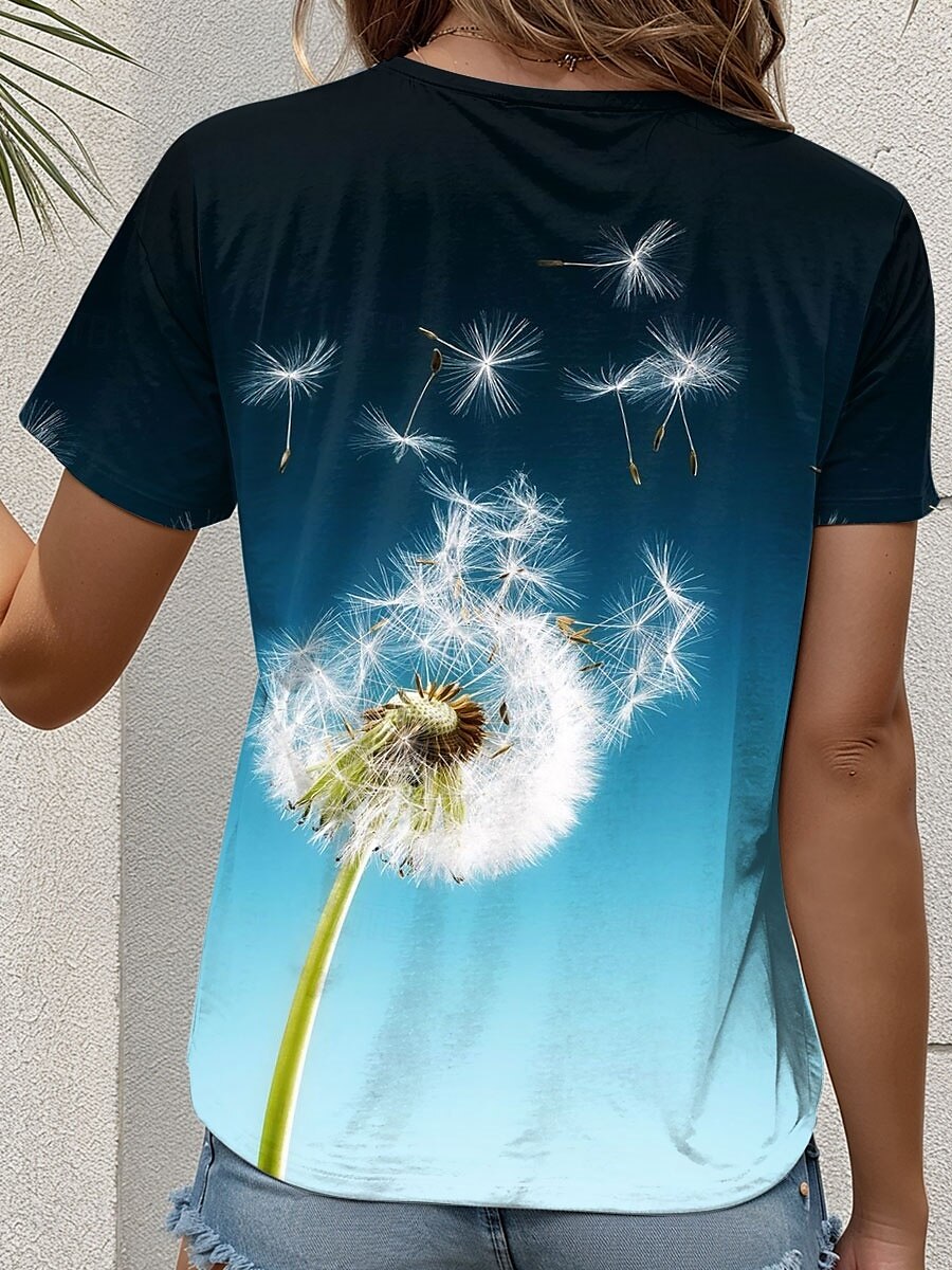 Pentru femei Tricou Ombre Păpădie Casual Manșon scurt Rotund Topuri obișnuite Zilnic Imprimeu Albastru piscină Vară 2025 - $19.99 –P2
