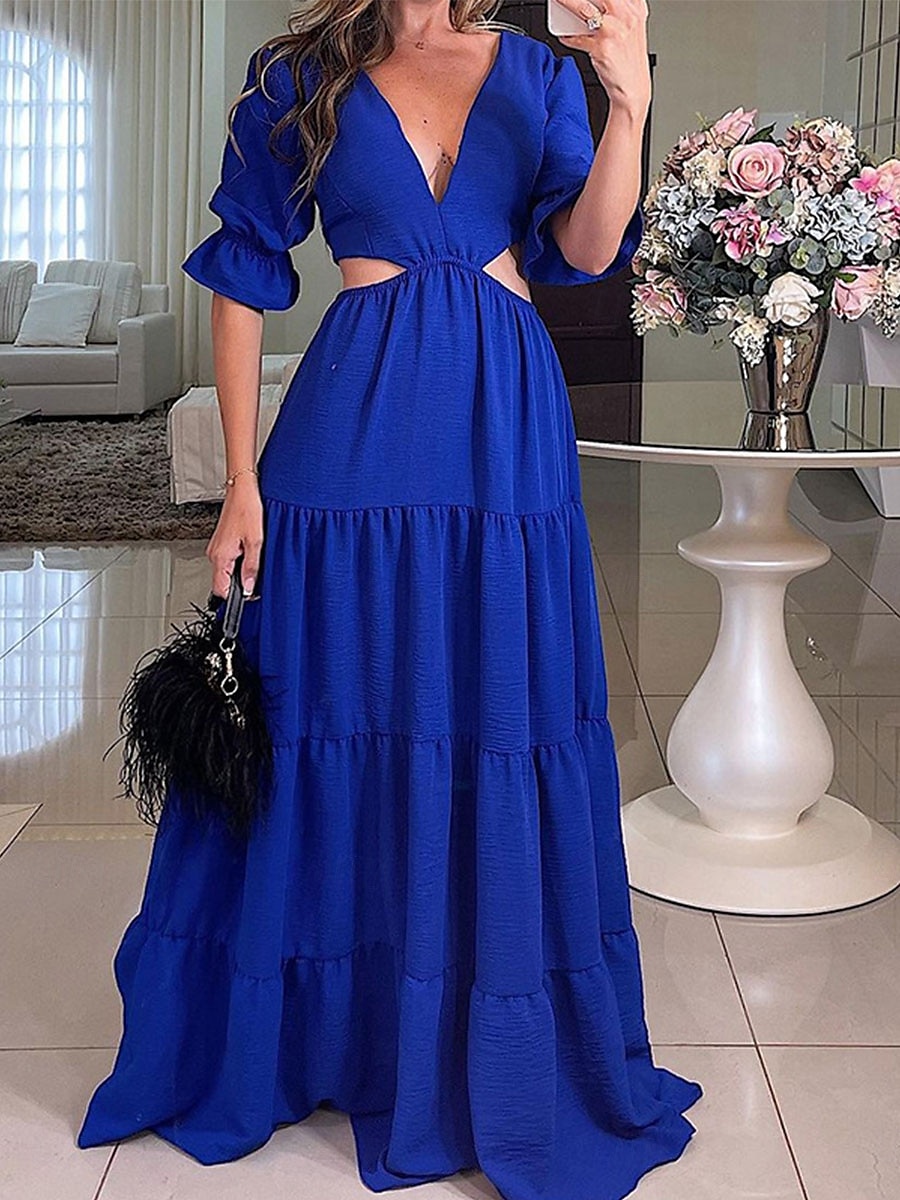 Per donna Vestito maxi Vestito da festa Abito linea A Elegante Moda Informale Manica svasata Feste Appuntamento Standard Liscio Manica lunga A V Rosso Blu Primavera Autunno Inverno del 2025 a $34.99 –P1