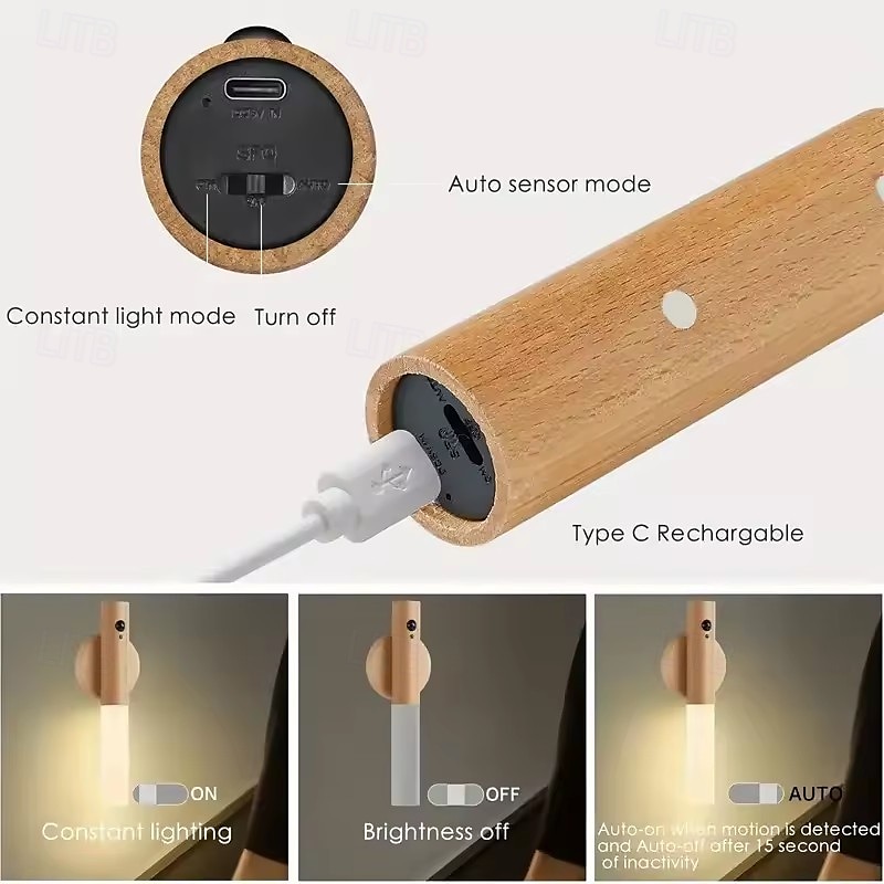 Motion Sensor LED Night Light - Magnetic Wall Lamp, USB Rechargeable ...