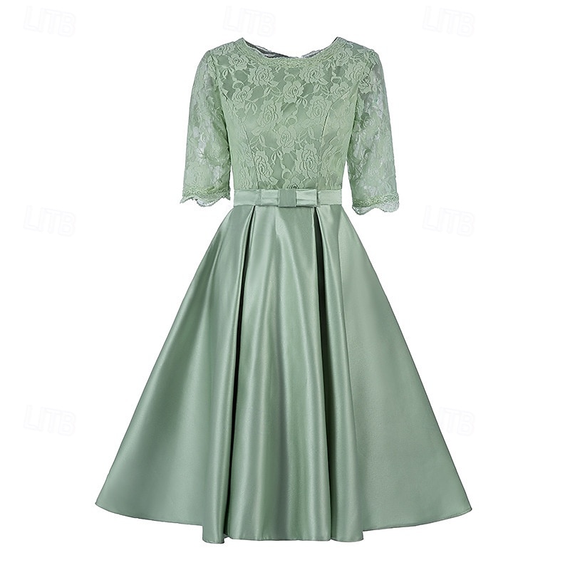 A-linjead klänning brudmodersklänning formell elegant enkel juvelringning ankarlängd té längd satin halvlång ärm med spets rosett/rosetter blomma derby klänning tävlingsdag klänning 2025 2025 - $108.99 –P6