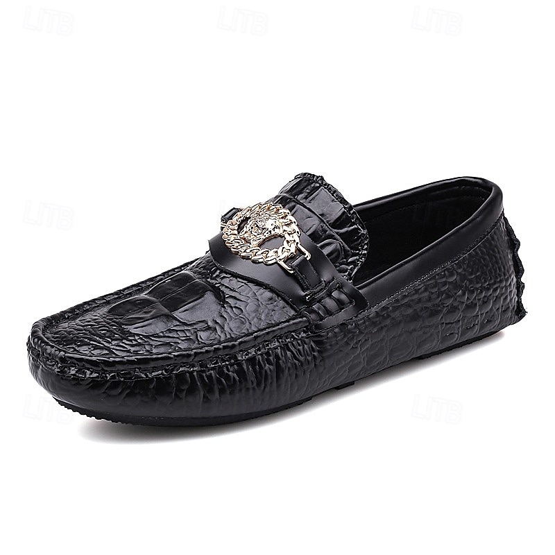 pánské mokasíny z umělé kůže s krokodýlím vzorem – luxusní slip-on společenské boty s kovovým dekorem lva pro formální i neformální příležitosti 2025 - $46.99 –P4