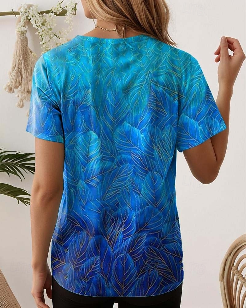 Femmes T-shirt Fleuri Occasionnel Manche Courte Col rond Hauts Réguliers Quotidien Imprimé Noir Blanche Vert Claire Bleu Violet Été de 2025 ? $19.99 –P2