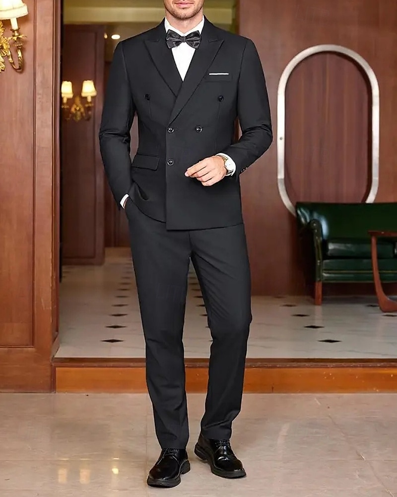 Herren Abschlußfeier Set Blazer Geschäft Cocktailparty Hochzeitsfeier Mode Lässig Frühling & Herbst Polyester Einfarbig Knöpfe Tasche Bequem Einreihig Blazer Schwarz Weiß 2025 - $88.99 –P8