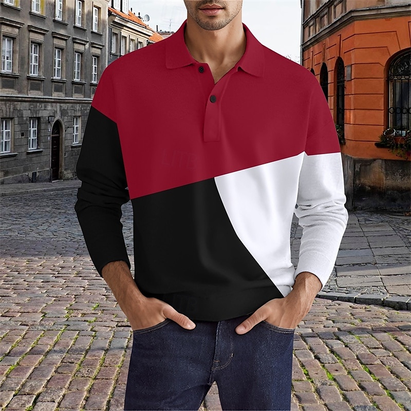 Men's Golf Shirt Golf Polos Shirts Work Casual Lapel Long Sleeve Basic Modern Color Block Patchwork Buttons Spring &  Fall Regular Fit Black Pink Blue Green Golf Shirt 2025 - $20.99 –P1