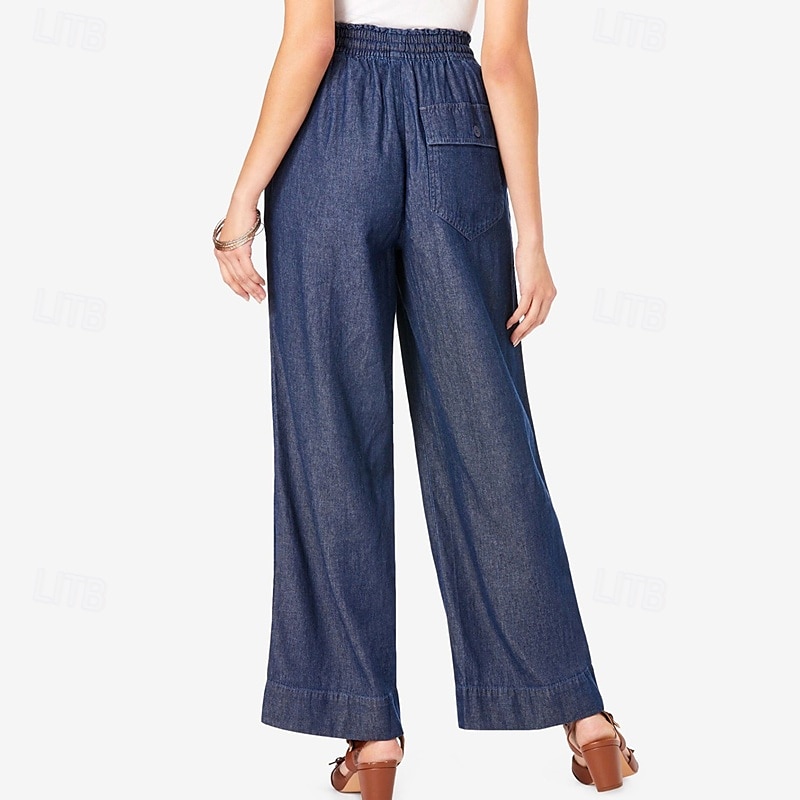 Women's Linen Pants Pants Trousers Lightweight Casual Full Length Mid Rise Plain Pocket Drawstring Breathability Comfortable Inelastic Home Casual Daily Light Sky Blue Navy Summer Spring Regular Fit 2025 - $19.99 –P5