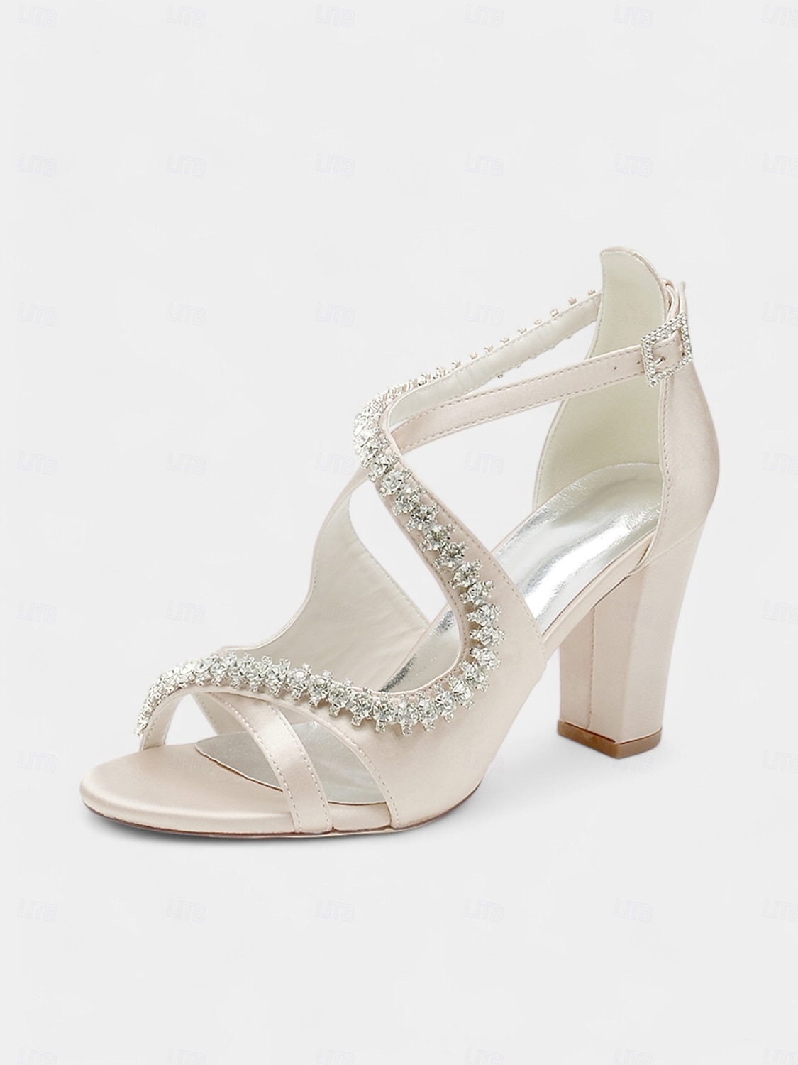 Women's Teal Satin Rhinestone Heeled Sandals – Strappy Cocktail Party Shoes with Block Heels for Weddings & Evening Events 2026 - $79.99 –P1