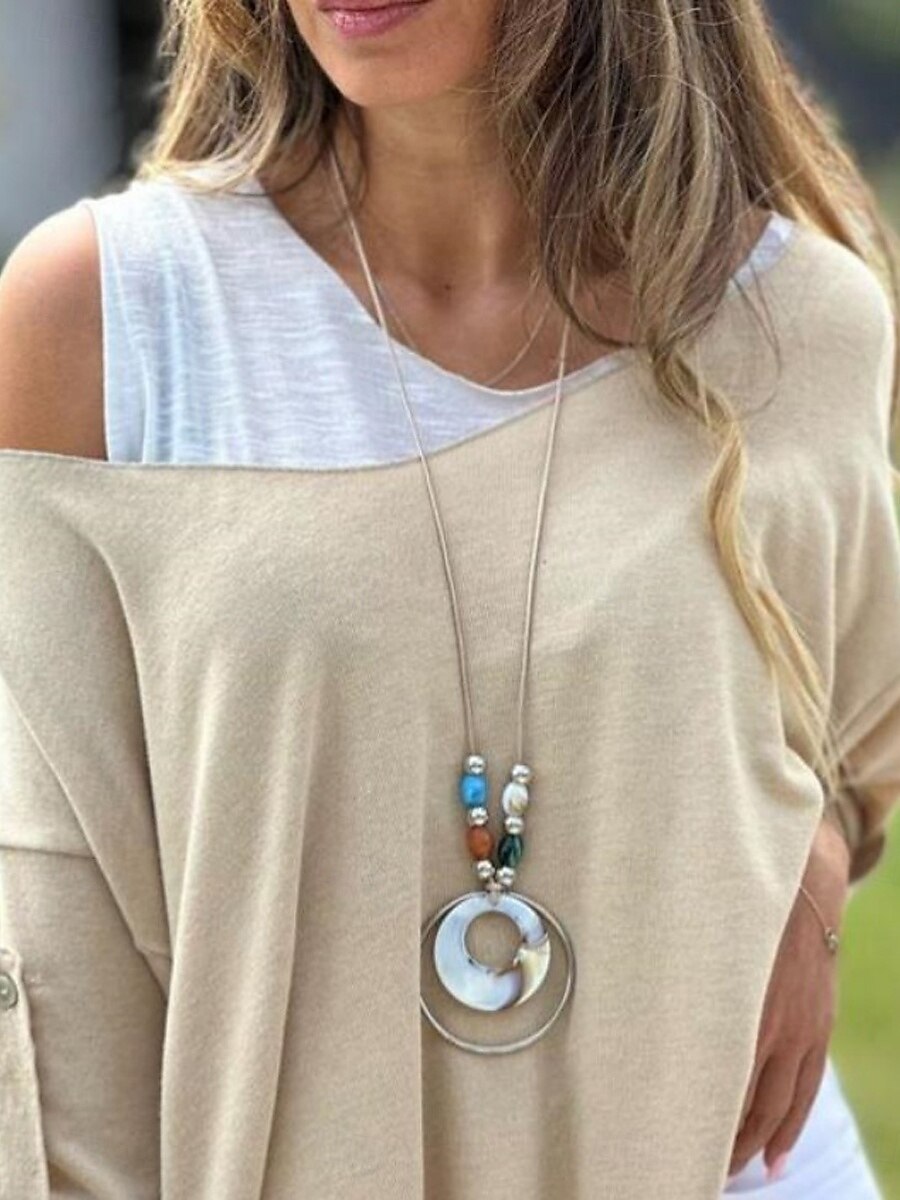 Damen Hemd Bluse Feste Farbe Stilvoll Brautkleider schlicht Langarm Rundhalsausschnitt Normale Oberteile Täglich Patchwork Beige Sommer Frühling 2025 - $39.99 –P2