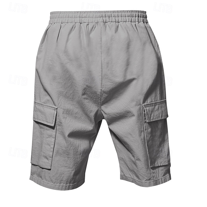 Men's Cargo Shorts Shorts Linen Shorts Summer Shorts Beach Shorts Drawstring Elastic Waist Multi Pocket Plain Comfort Breathable Knee Length Outdoor Daily Beach Hawaiian Casual Black White 2025 - $20.99 –P2