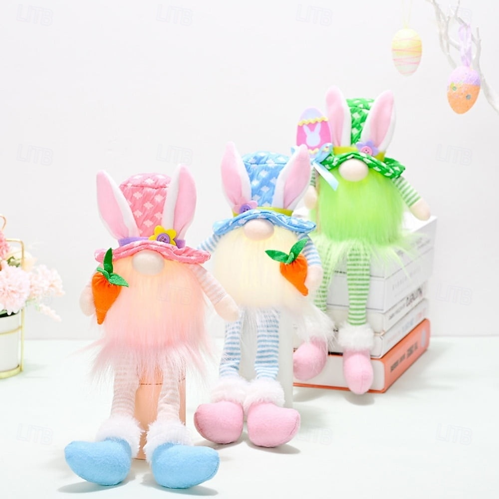 1 Pc Easter Long Leg Rabbit with Light, Faceless Child, Dwarf Doll, Carrot Resurrection Egg, Easter Indoor Party, Restaurant Atmosphere Decoration 2025 - $14.99 –P2