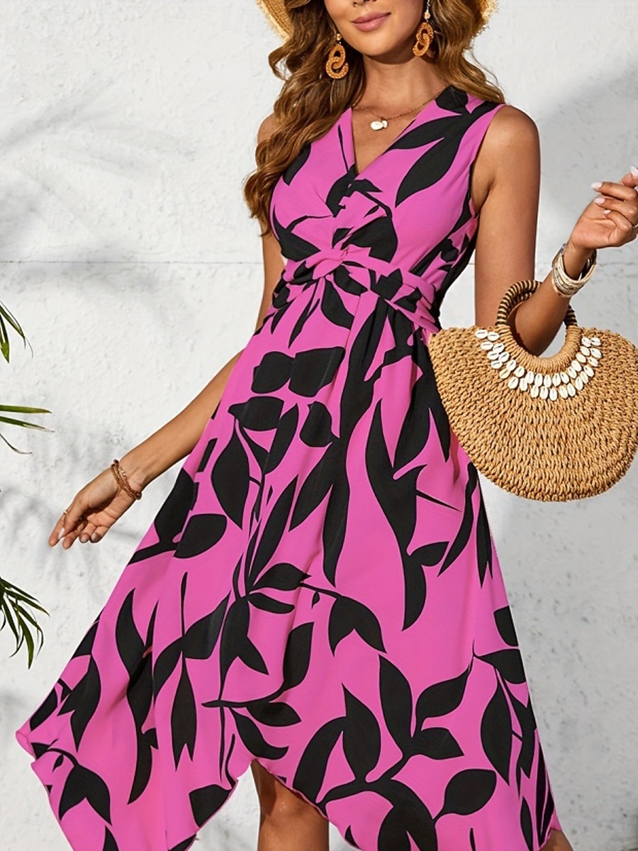 Women's Midi Dress Casual Dress Swing Dress A Line Dress Stylish Casual Vacation Daily Regular Fit Leaf Sleeveless V Neck Light Pink Blue Purple Apricot Summer 2026 - $24.99 –P2