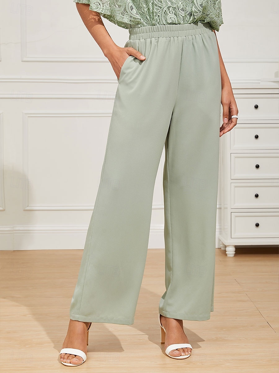 Mujer Perneras anchas Chinos Básico Longitud total Alta cintura Plano Bolsillo Cintura elástica Confortable Suave Cómodo Microelástico Formal Boda Verde grisáceo Verano Primavera Ajuste regular 2025 - $59.99 –P3