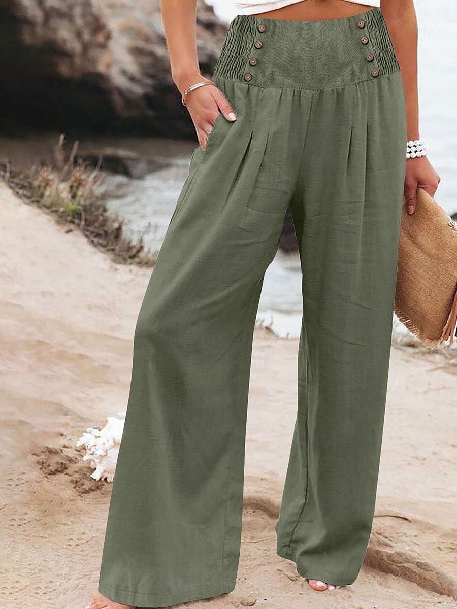 Mujer Pantalones cortos de lino y algodón Pantalones inspirados en el lino Pantalones de lino y algodón Moda Ropa de calle Longitud total Alta cintura Plano Bolsillo Cintura elástica Confortable 2025 - $21.99 –P1