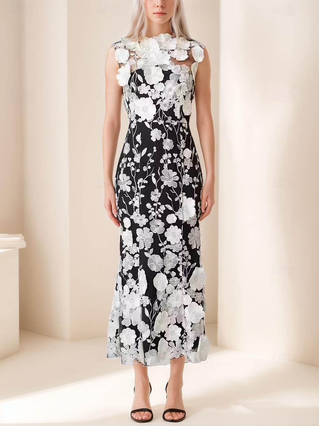 Sloupec  Sloupec Elegantní šaty Svatební Svatební host Ankle Length Bez rukávů s 3D květinovými krajkovými aplikacemi 2025 - $141.99 –P2
