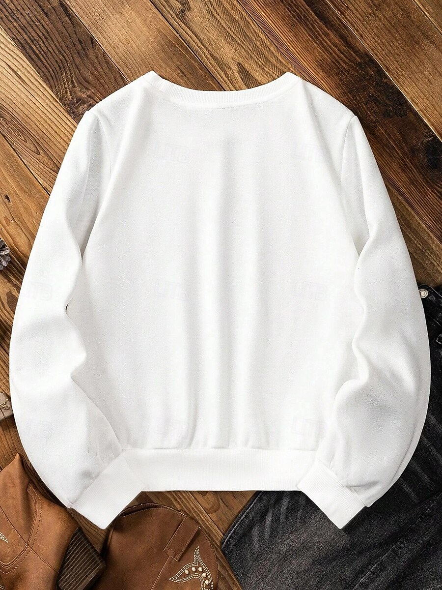 Per donna Pullover Gatto Casual Manica Lunga Girocollo Top Regolari Streetwear Abbigliamento Quotidiano Stampato Bianco Autunno Inverno del 2025 a $27.99 -P2