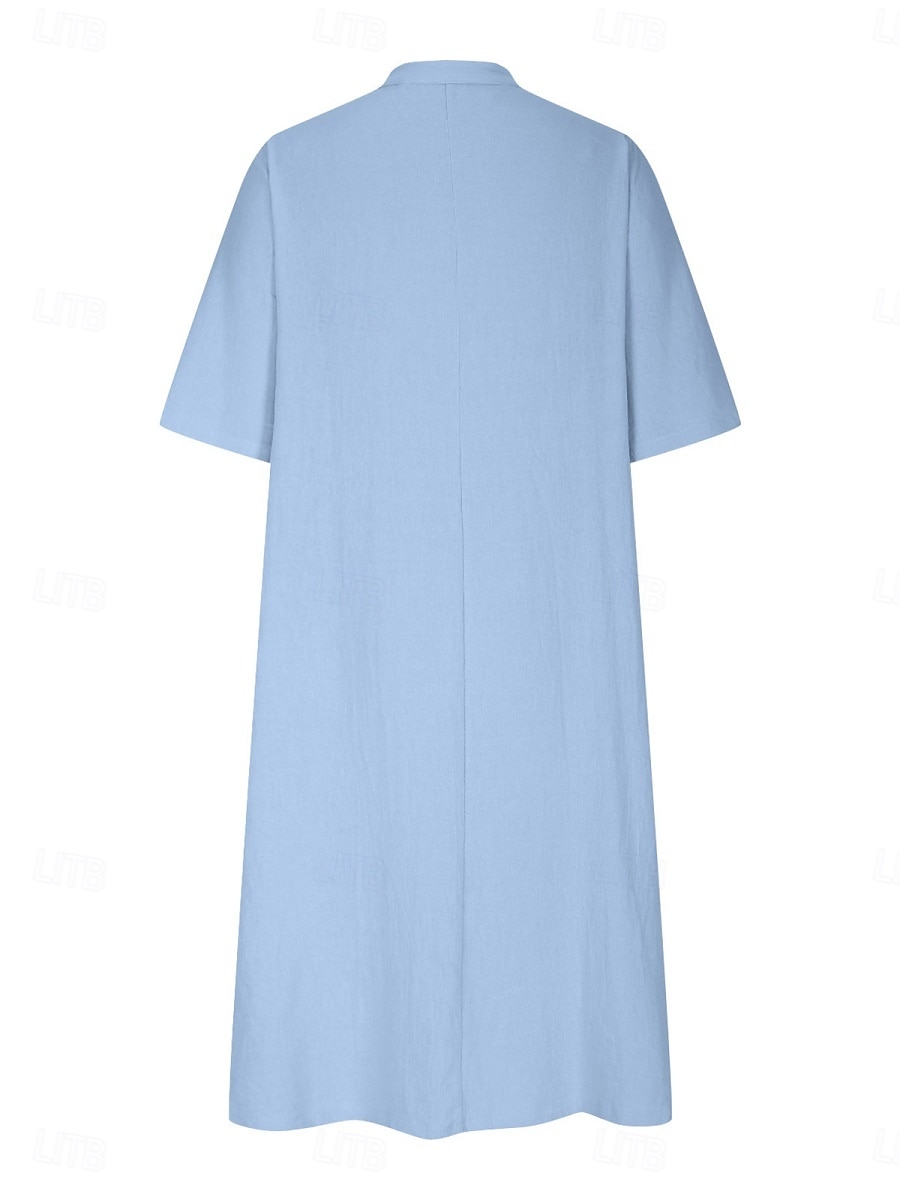 Women's Midi Dress Cotton Linen Dresses Basic Casual Vacation Daily Regular Fit Plain 3/4 Length Sleeve Notched Neck Black Red Purple Light Blue Summer 2025 - $22.99 –P3
