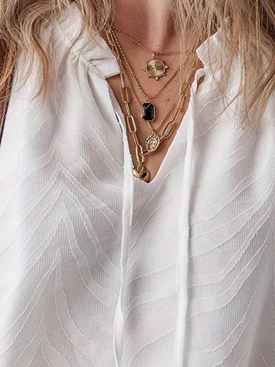 Per donna Camicia Blusa Liscio Moda Informale Manica lunga A V Top regolari Giornaliero Collage Bianco Primavera Autunno del 2025 a $28.99 –P5