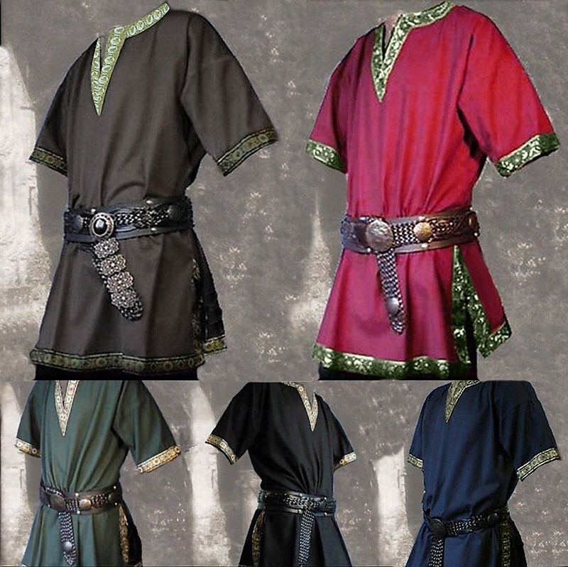 2025年 中世 ルネッサンス 17世紀 シャツ チュニック ルネサンスフェア 海賊 戦士 ナイト 刺繍 刺繍 男性用 バイキング ファンタジー ハロウィーン マスカレード 性能 マスカレード LARP 成人 シャツ 春夏 コレクション – $23.99 –P1