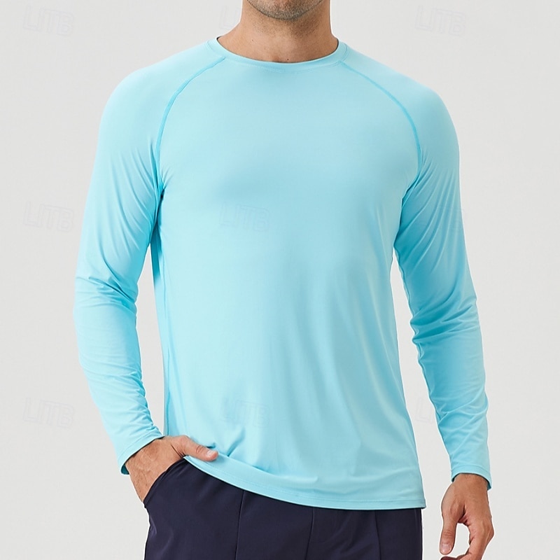 Men's Sun Protection T-shirts Tee Long Sleeve Crew Neck Summer Spring Solid Color Active Crewneck Sports & Outdoor Fishing Light Blue Black White Top Tee for Men 2025 - $22.99 –P6
