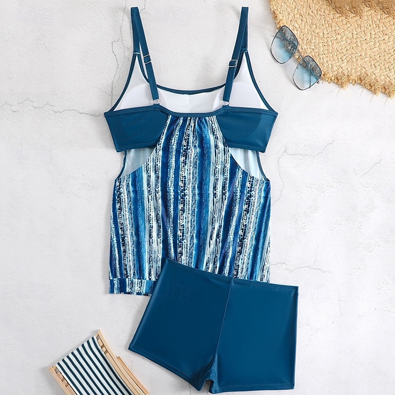 Women's Tankini Two Piece Swimsuit Racerback Swimwear Swimwear Light Pink Black / White Breathable Quick Dry Lightweight Sleeveless - Swimming Surfing Beach Summer Spring Plus Size 2025 - $26.99 –P18