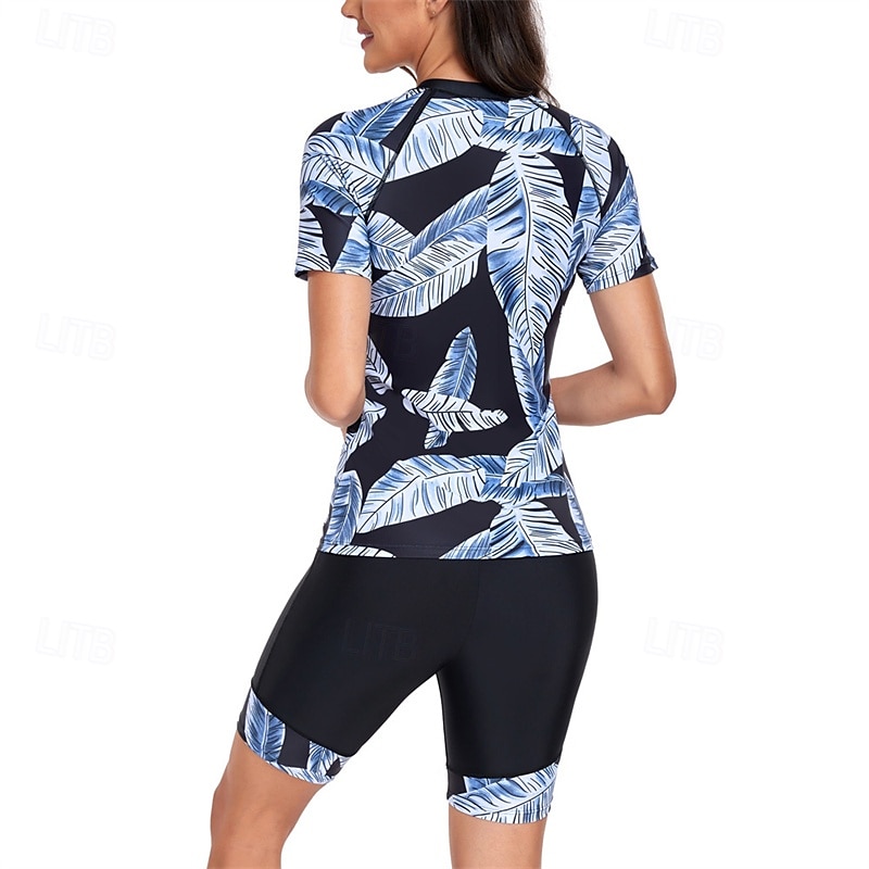 Damen Bikini, Zweiteiler UV-Schutz Leichtgewichtig Kurzarm Bademode Badeanzug 2 teilig Reißverschluß vorne Schwimmen Surfen Strand Wassersport Tropisch Bedruckt Sommer Frühling Herbst 2025 - $23.99 –P4