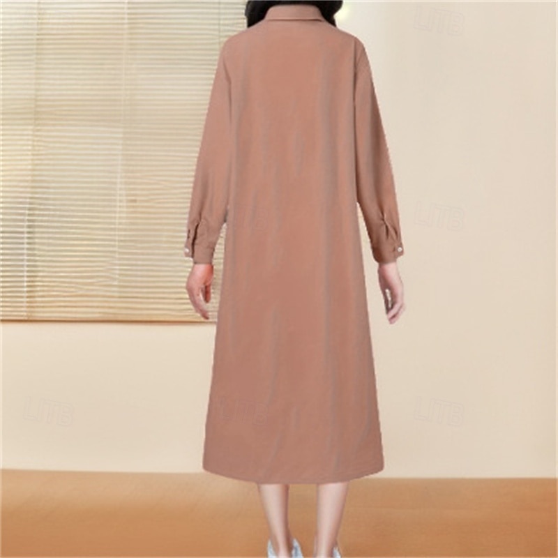 Women's Long Dress Maxi Dress Linen-Inspired Dresses Shirt Dress Casual Dress Cotton Linen Dress Stylish Casual Vacation Daily Date Regular Fit Plain Long Sleeve Lapel Pink Navy Blue Brown Summer 2025 - $26.99 –P4