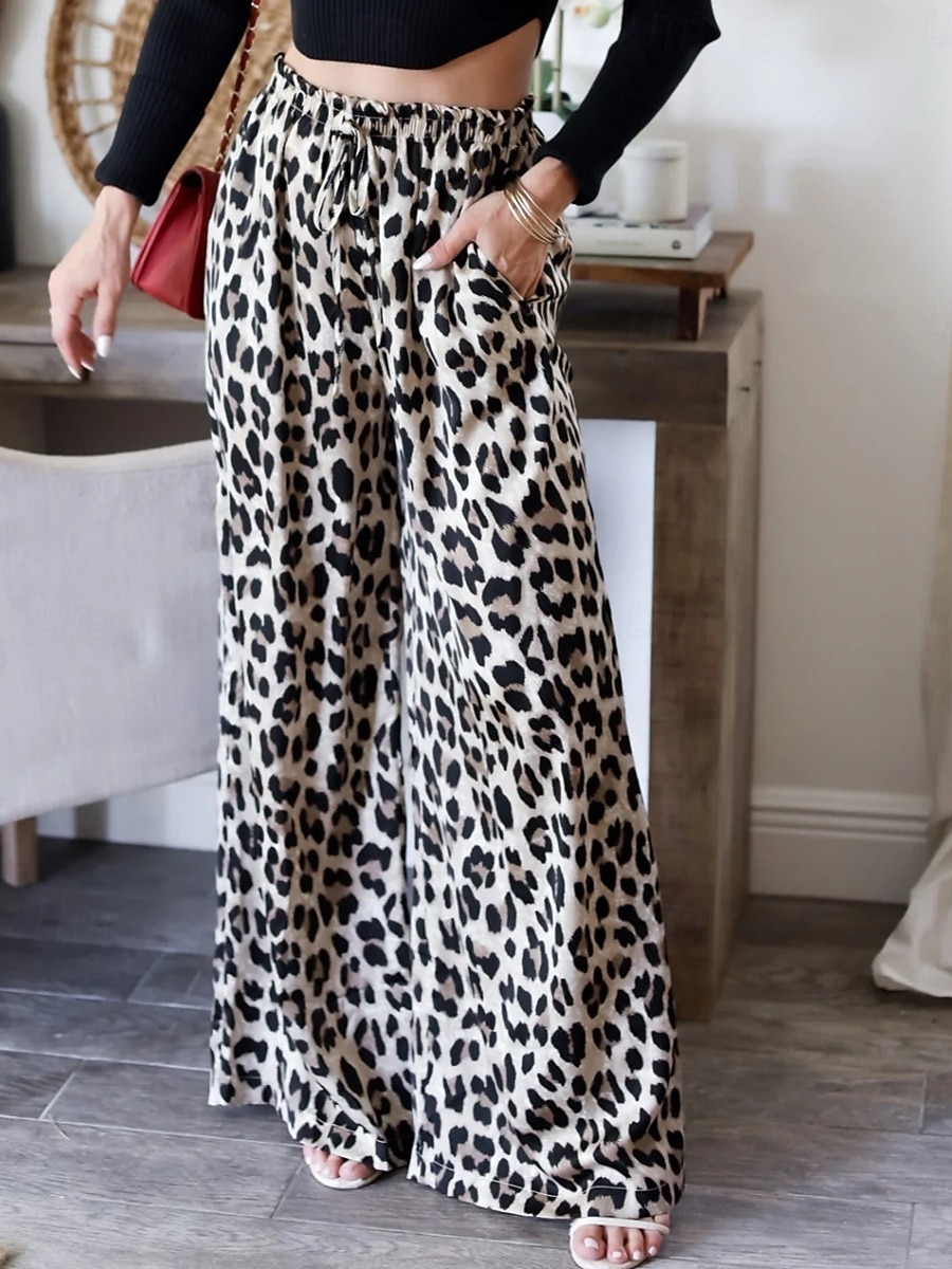 Dam Brett skaft Kinesiska Mode Streetwear Fullängd Hög midja Leopard Ficka Elastiskt midjeband Bekväm Mjuk Microelastisk Utomhus Gata Leopard Sommar Vår Höst Normal 2025 - $22.99 –P4