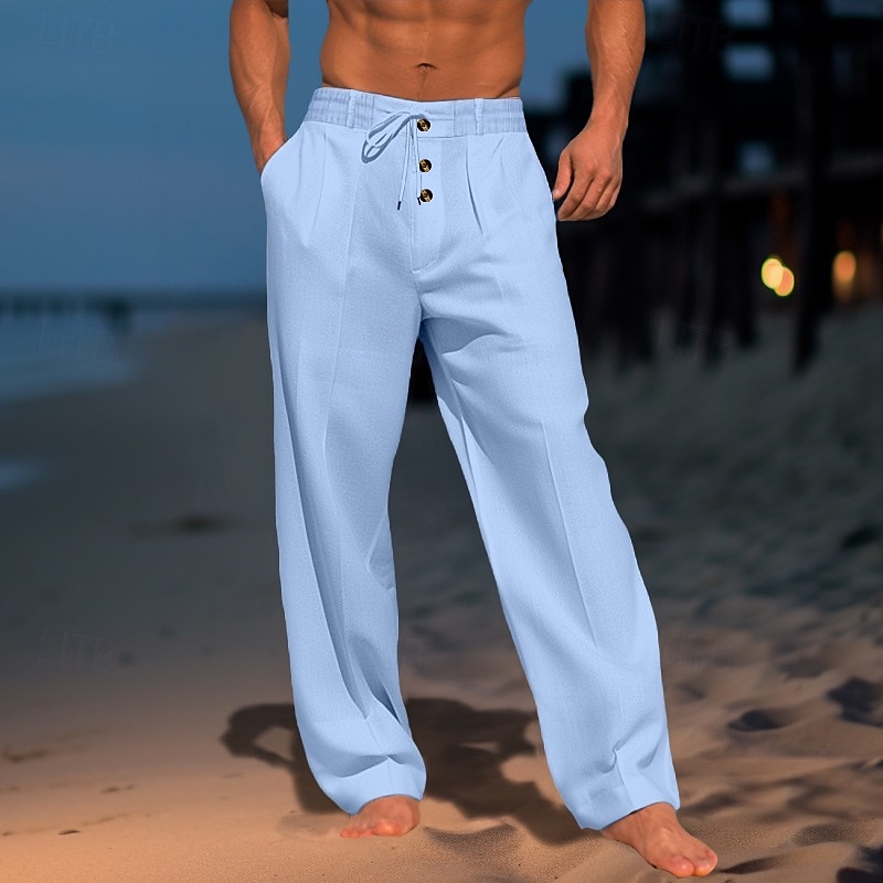 Homens Calças de linho Calças Calça verão Calças de gaze Com Cordão Cintura elástica Perna reta Tecido Conforto Respirável Comprimento total Diário Feriado Praia Férias Moda Branco Azul Céu de 2025 por $25.99 –P9