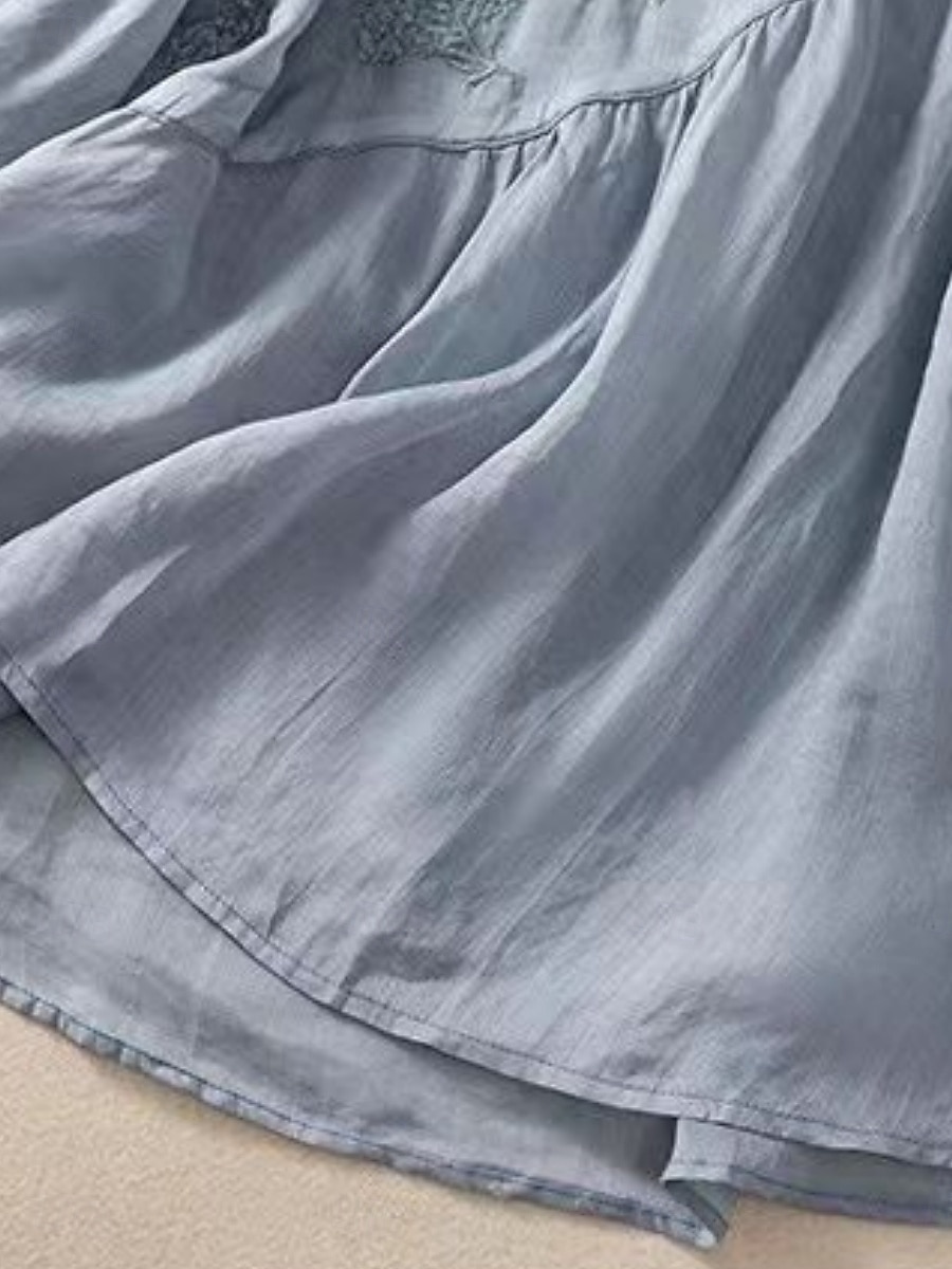 Dame Skjorte Bluse Skjorter i bomullslin Helfarge Grunnleggende Fritid 3/4 ermer Crew-hals Vanlige topper Daglig Broderi Hvit Rosa Blå Kakifarget Sommer Vår 2025 - $21.99 –P2
