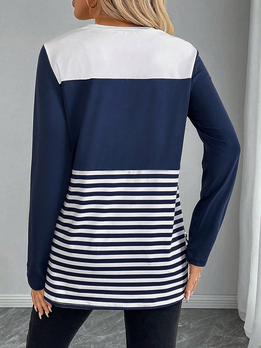 Pentru femei Tricou Dungi Casual Manșon Lung Stil Nautic Topuri obișnuite Zilnic Imprimeu Albastru piscină Primăvară Toamnă 2025 - $22.99 –P3