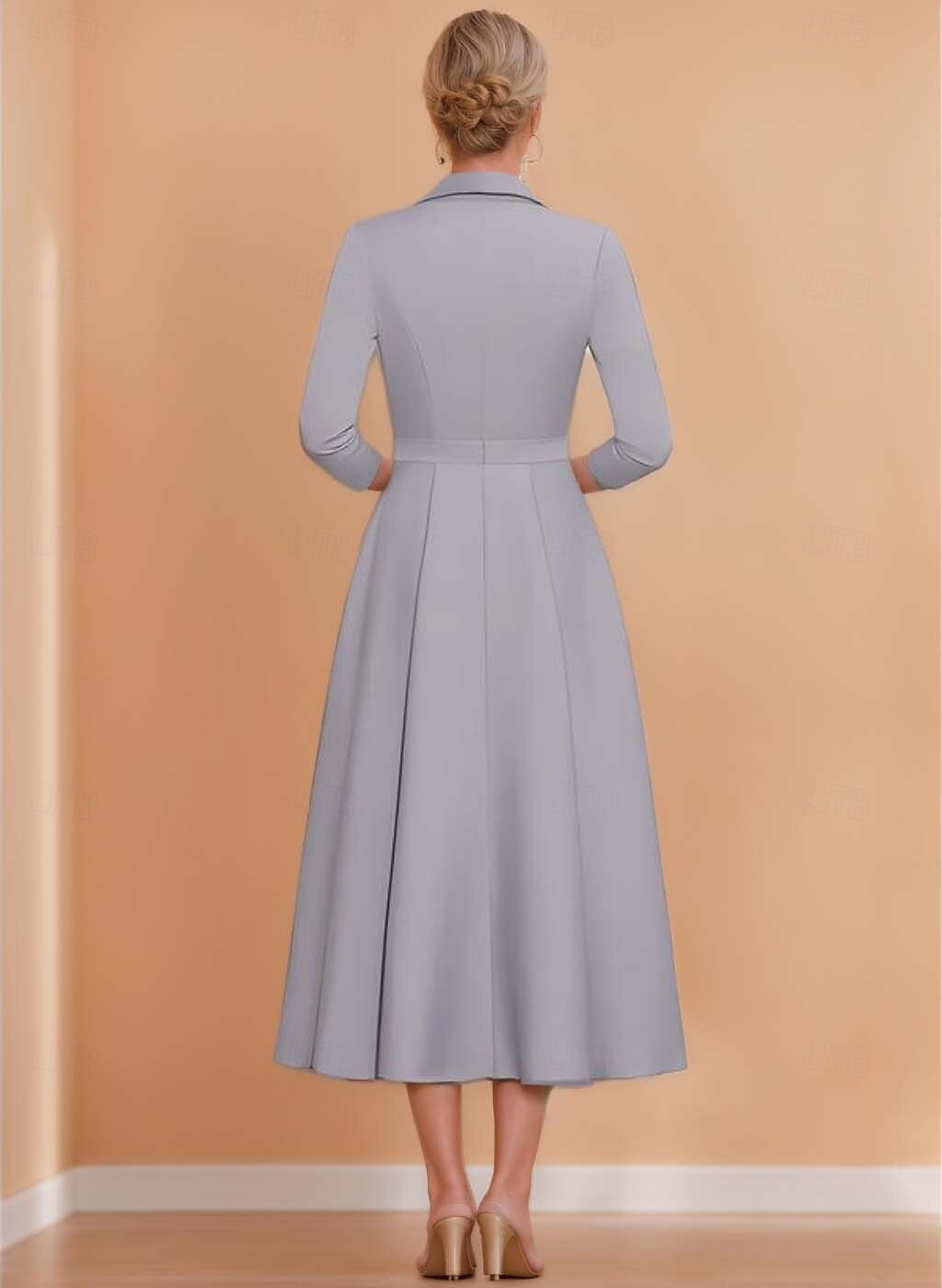 vestido blazer linha a mãe da noiva vestido crepe elegante simples lapela decote comprimento chá cetim manga 3/4 com cor sólida 2025 de 2025 por $169.99 –P5
